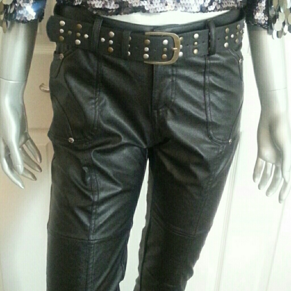 Vegan Faux Leather Moto Jeans